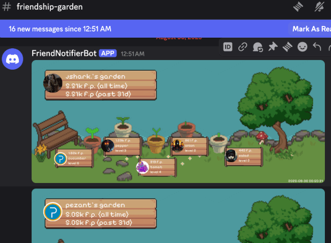 Friendship Garden plant progression in Discord
